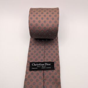 CHRISTIAN DIOR Vintage Mauve Brown Mod Floral Circle Print Silk Tie